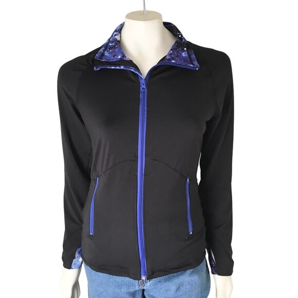 AVIVA Activewear Set Jacket and Shorts in Black Celestial Blue SZ M - Picture 3 of 14